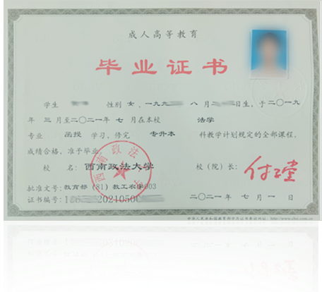 西南政法大學(xué)成人高等教育畢業(yè)證書