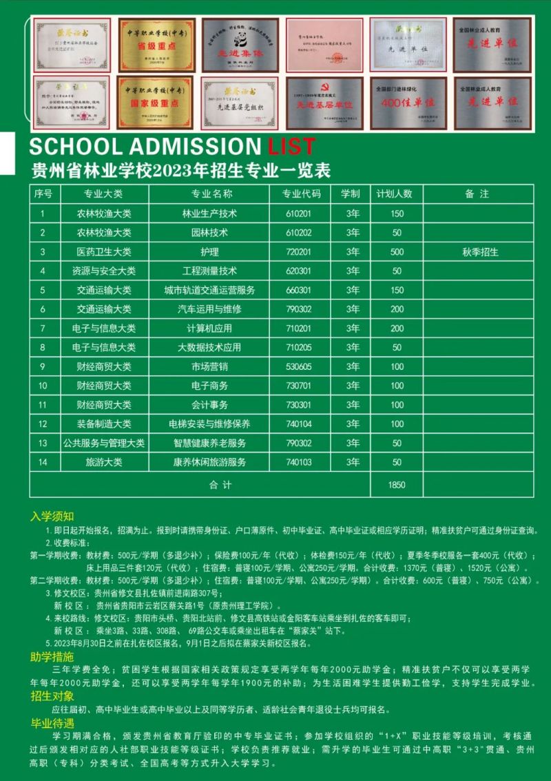 貴州省林業(yè)學校2023年招生手冊